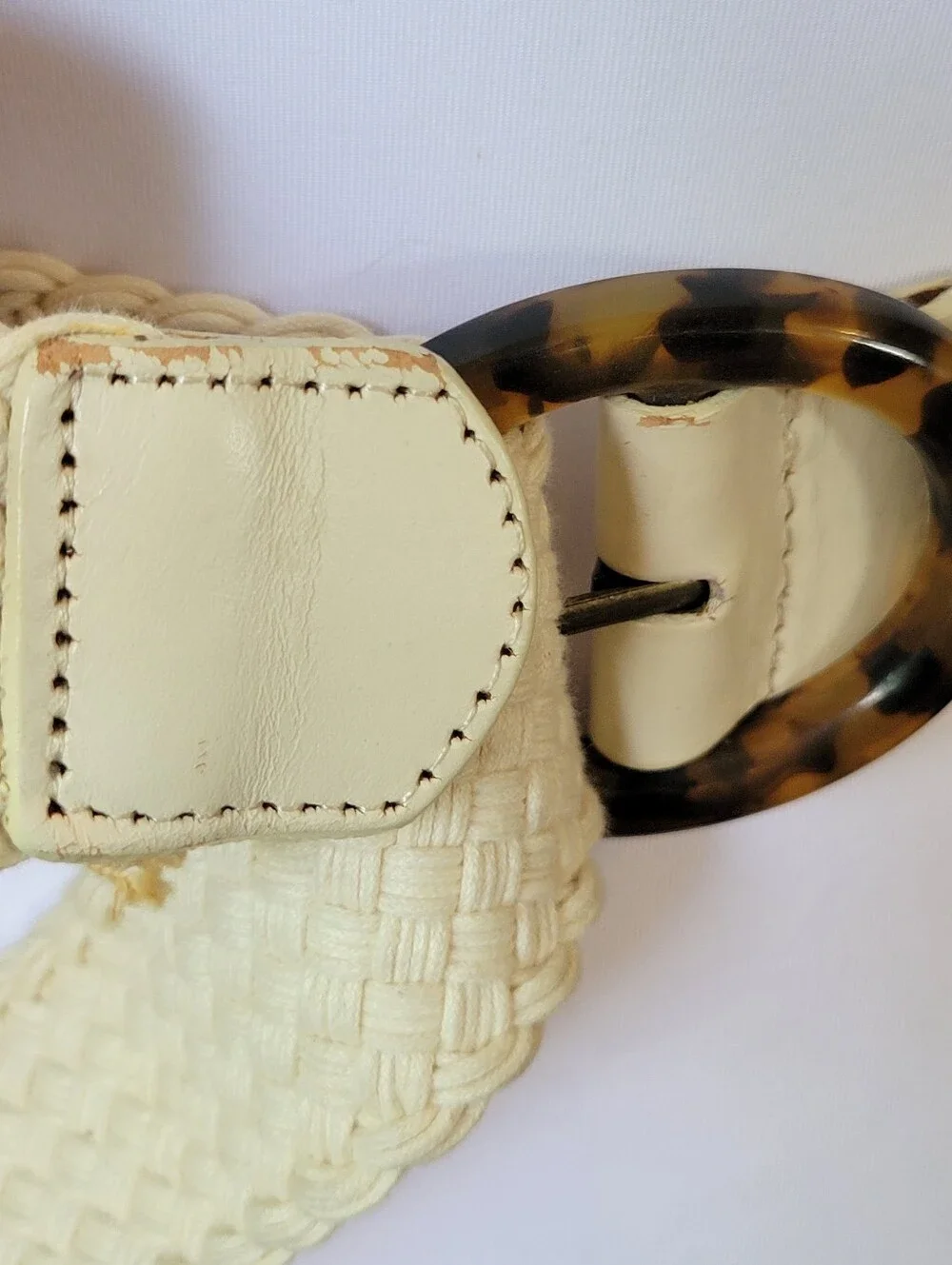 Boho Chic Woven Waist Belt with Tortoiseshell Buckle